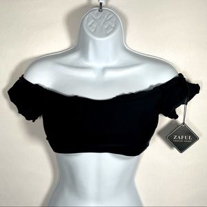 Zaful Black Off the Shoulder Swim Bikini Top